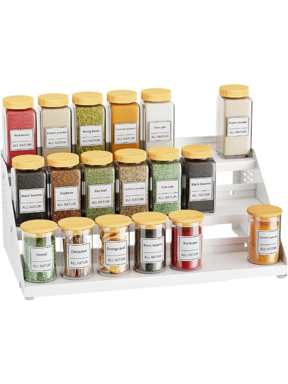 Expandable 3-Tier Spice Rack Organizer for Kitchen Cabinet - White Storage
